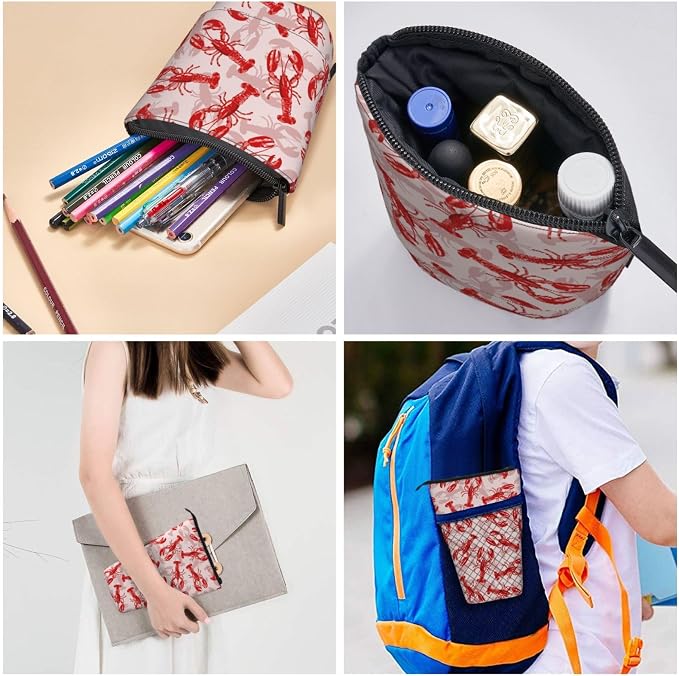 Red Crawfish Standing Pencil Case Cute Telescopic Stationary Pouch with Zipper Large Capacity Stand up Pen Bag Portable Makeup Holder for School Office Supplies