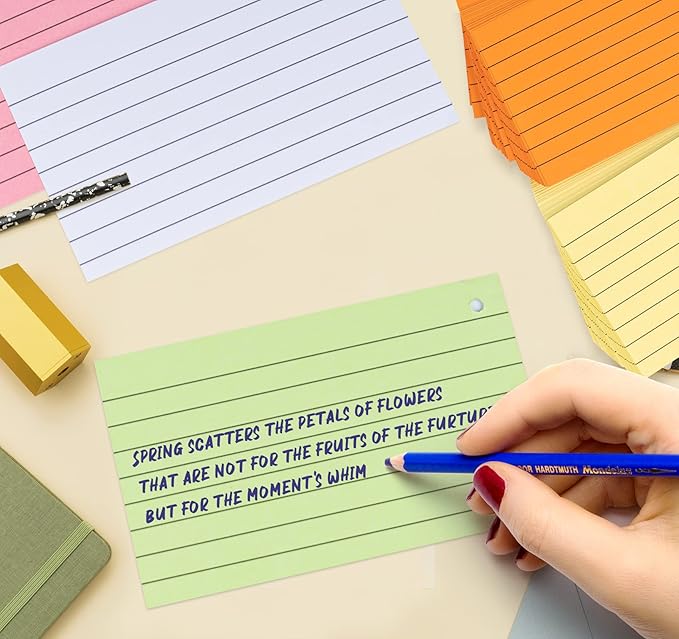 Agoer 500PCS Index Cards with Ring,3 x 5 Inches Flash Cards,Punched Lined Flashcards,Heavy Study Note Card,Vocabulary Cards,Colored Ruled Note Cards for Office,School,Home,Learning,College