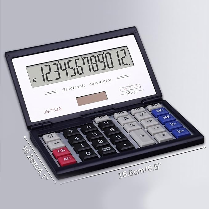 Maizoon Solar Dual Power Calculator with 12-Digit Display Large Screen Folding Flip Cover Big Button Portable Computing Tool for Finance Business Office and School