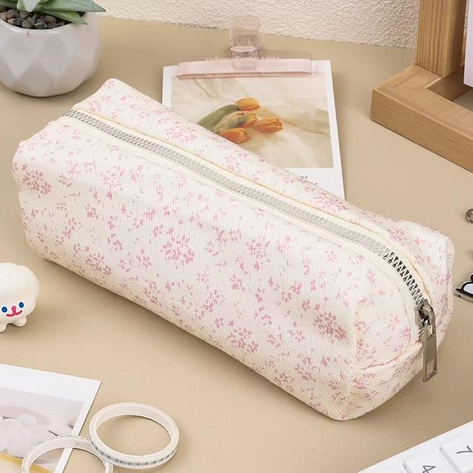 Cute Pencil Case Aesthetic Student Pencil Pouch Coin Pen Pouch Cosmetic Bag Office Stationery Organizer For Kids Teen School (Z-Pink flower)