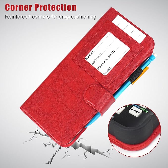 YouKnow PU Leather Protective Case Compatible with Texas Instruments TI-84 Plus CE Color Graphing Calculator with ID Card Slot (Only Case) (Red)
