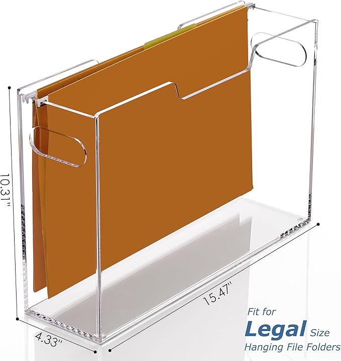 Hanging File Folder Organizer, Acrylic File Organizer Box for Legal Size Hanging File Folders, Clear Filing Holder with Handle for Desk Home Office - 1 Pack