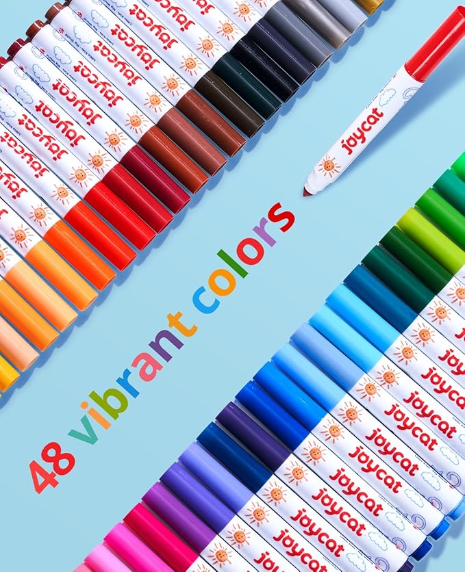 JoyCat 48 Colors Washable Markers for Kids, Art Set with Portable Carrying Case, Conical Tip Bulk Markers for Boys Girls, School Classroom Supplies & Birthday Gift