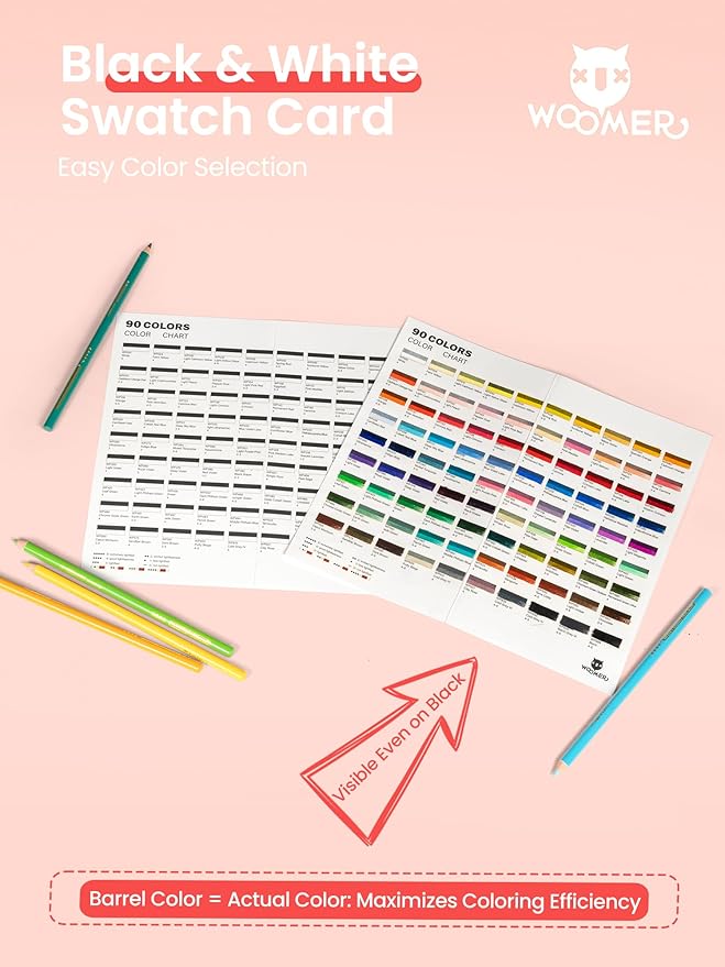 Woomer Colored Pencils with Paper: 90 Colors, 3.8mm Soft Core, Smooth as Cream, Lightfast Rating Marked on Every Pencil, Not Easy to Break, Open Inventory, Slide-Out Drawer Case