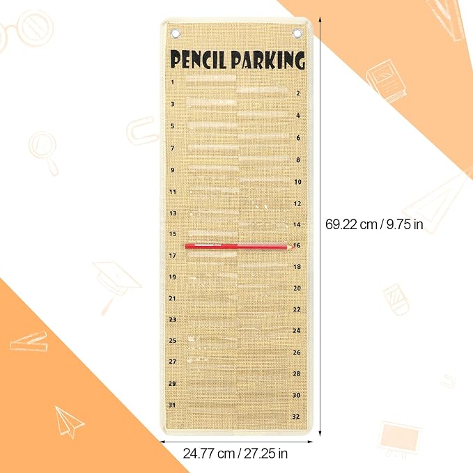 Sabary Pencil Parking Pocket for Classroom,Hanging Pencil Holder Wall Organization Numbered pencils Dispenser with Magnetic Strip Grommets for Back to School Student Essentials(Rustic)