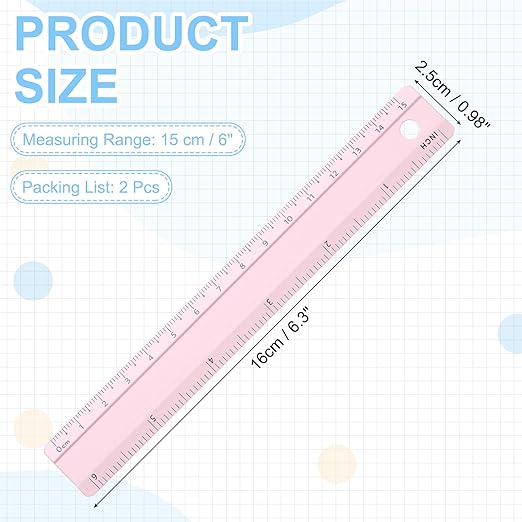 PATIKIL Metal Ruler 6 Inch/15cm, 2 Pcs Aluminum Straight Edge Ruler, Dual Scale Measuring Tool with Inch/Centimeter Scales & Hole for Math Office Drawing Engineering Home, Pink