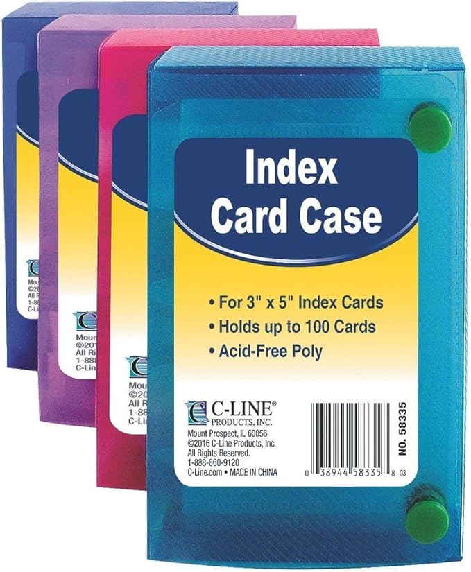 C-Line, 58335, Index Card Case, Holds 100 3 x 5 Cards, Polypropylene, Assorted, Sold As 1 Each