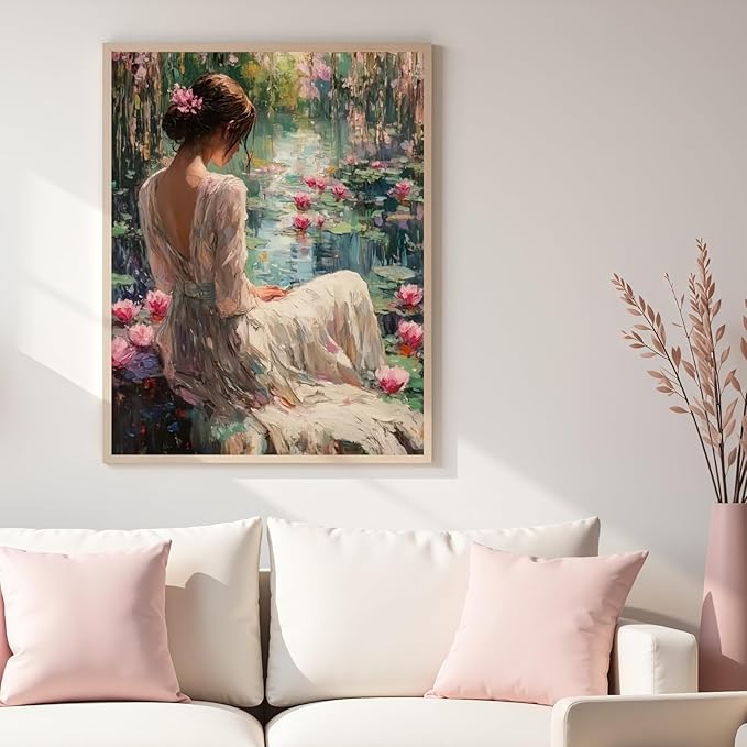5DDIYART Lotus Woman Paint by Numbers for Adults Beginner, Paint by Number Kits on Canvas, Easy Acrylic Painting Home Wall Decor 16x20 inch