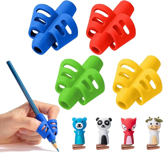 Mr. Pen- Pencil Grips for Kids Handwriting, 4 Pack with 4 Clips, Bright Colors, Flexible Silicon Pencil Holder for Kids, Right & Left-Handed