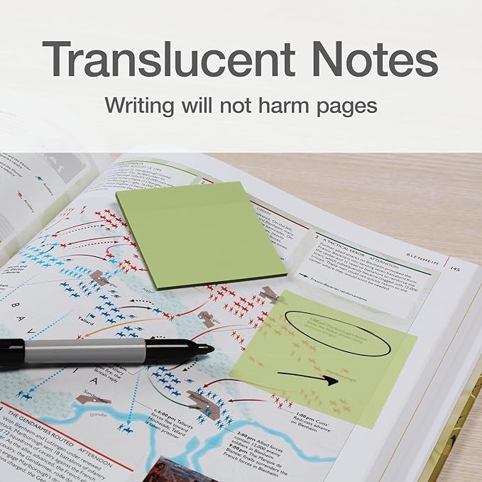 Redi-Tag Translucent Sticky Notes, Transparent Self-Stick Notes, 3" x 3", Calming Colors, 8 Pads, 50 Notes Per Pad, 400 Sheets (1006594)