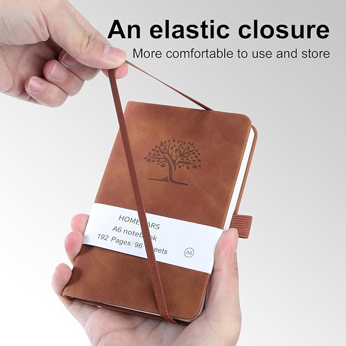 HOMEMARS Small Notebook, Pocket Notebook, 3 Pack, Notebook A6, Squared,3.7" x 5.7"Leather, Brown, Green, Yellow,192 Pages Each, Hardcover, Mini Journal Notepad, Embossing Tree Design