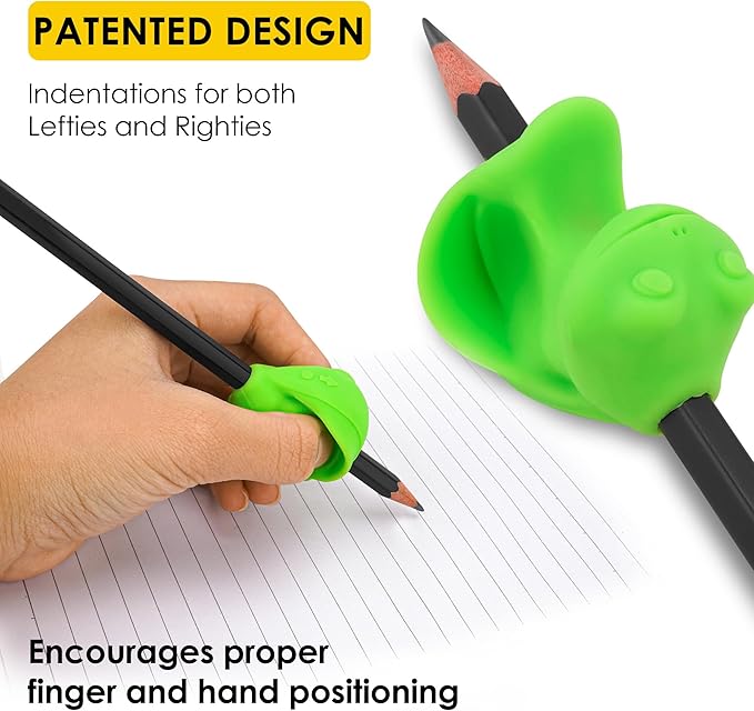 6-Pack Frog-Shaped Pencil Grips for Kids, Soft Silicone Ergonomic Writing Training Aid, Handwriting Corrector for Proper Grip Posture, Finger Grip Support for School & Home (Green)