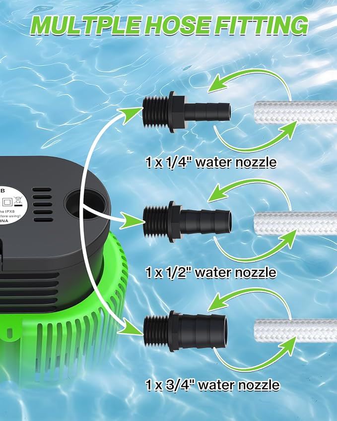 AgiiMan 850GPH Pool Cover Pump, Submersible Sump Pump above Ground | 16FT Drain Hose, 25FT Power Cord, 3 Adapters, Compact Design, Fast Water Removal for Pool Covers and Above Ground Pools