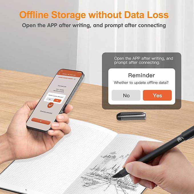 Yuan Digital Sync Pen with Notebook, Smart Writing Set Real time Sync Digitizing for Paper Notes Convert to Text, Smart Pen and Notebook for Note Taking Sync Notes to Phone/Tablet Instantly
