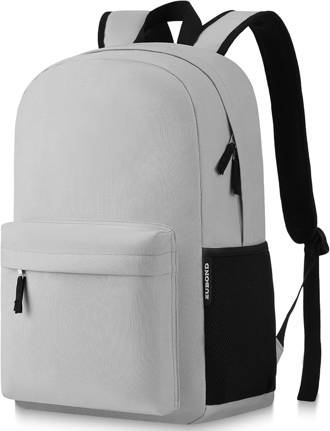 ZUBOND Unisex Grey Backpack for School & Travel - Lightweight Laptop Backpack Fits 15.6 Inch Notebook, Water Bottle Pocket - Ideal for Teens, College Students, Adults