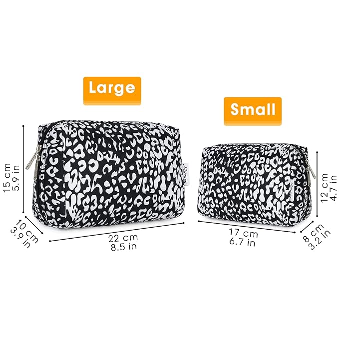 Narwey Cute Cheetah Makeup Bag Travel Cosmetic Bag Organizer Toiletry Bag Make Up Bags with Compartments for Women Girls (Large, Black Leopard)