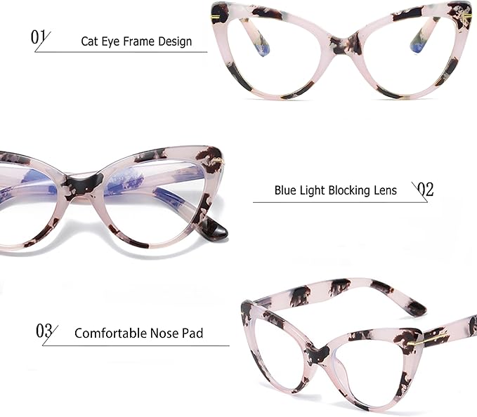 Oversized Cat Eye Reading Glasses for Women Fashion Cute Blue Light Blocking Computer Readers(3-Pair,1.00)