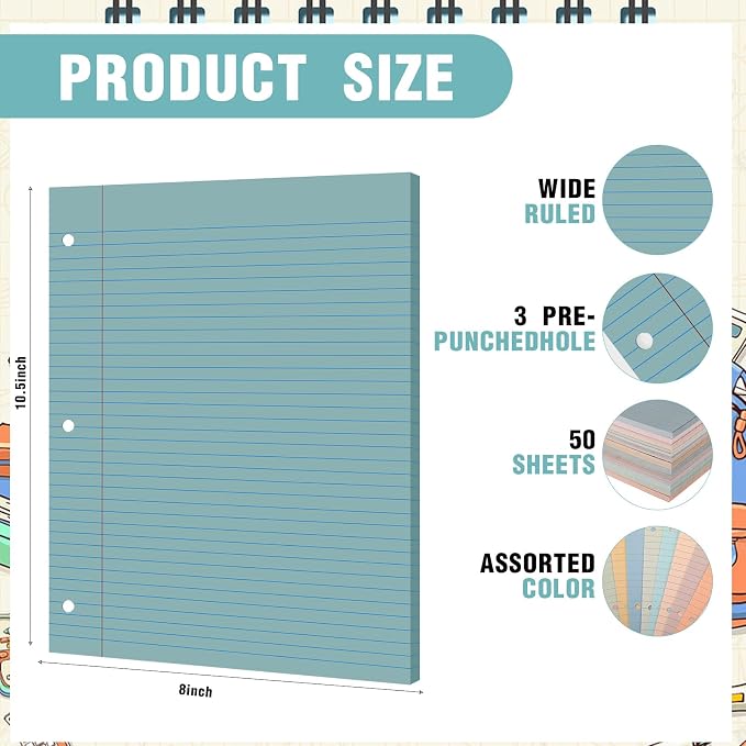 PerKoop 12 Pack 600 Sheets Loose Leaf Paper 8" x 10.5",Natural Color