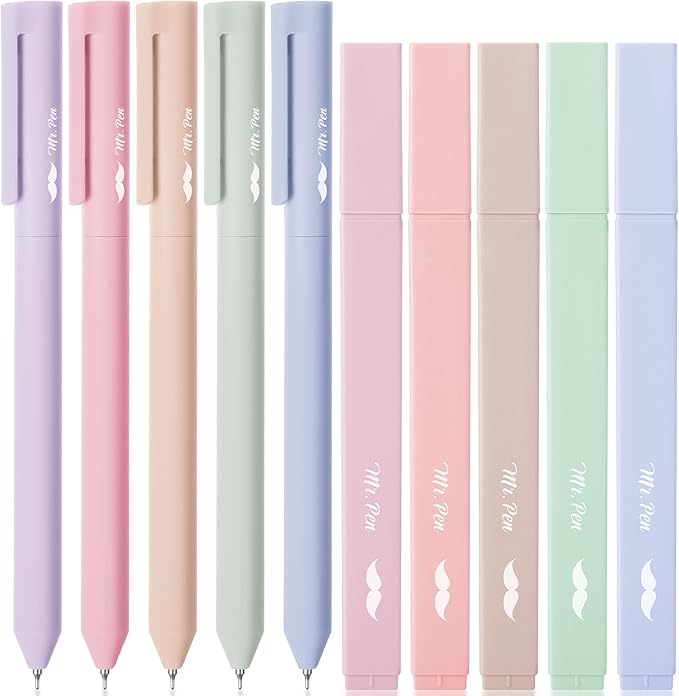 Mr. Pen- Aesthetic Highlighters and Gel Pens, 10 Pack | Assorted Colors Bible Highlighters No Bleed, Fine Point 0.5mm Colored Ink Gel Pens