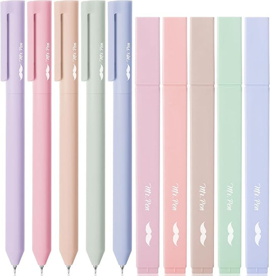 Mr. Pen- Aesthetic Highlighters and Gel Pens, 10 Pack | Assorted Colors Bible Highlighters No Bleed, Fine Point 0.5mm Colored Ink Gel Pens