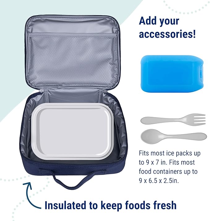 Wildkin Kids Insulated Lunch Box, Keeps Food Hot or Cold, BPA-Free with Mesh Pockets & Easy-Clean Lining – Ideal for School, Travel & Daycare – Rip-Stop Blue