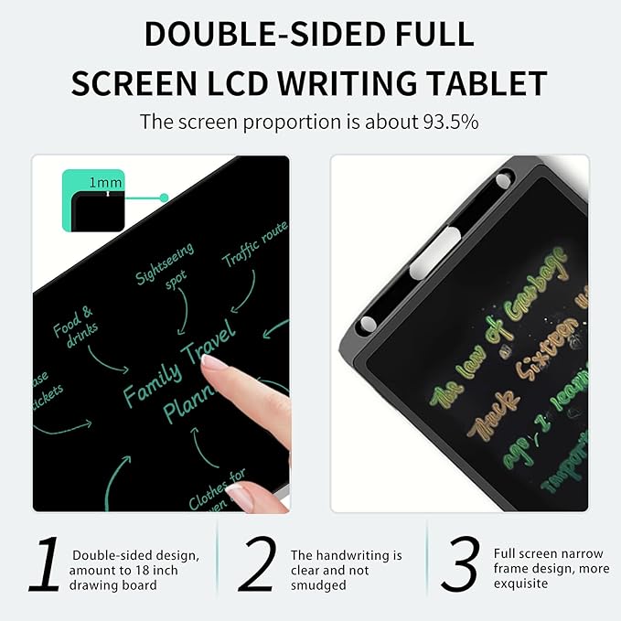 LCD Writing Tablet for Adult: Double-Sided 9.5&8in Full Screen Drawing Tablet Reusable Erasable Digital Notepad for Kids and Adults Gift for Birthday