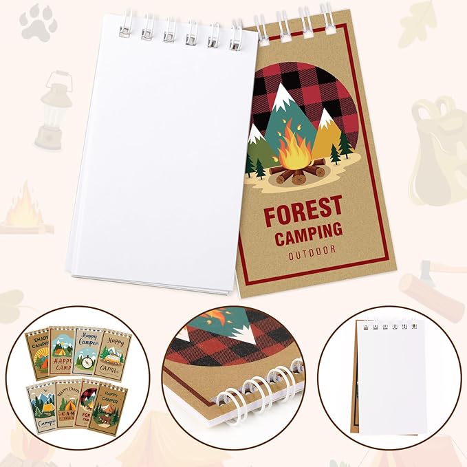 Hooqict 24 Pack Camping Party Favors Notepads Mini Pocket Notebooks Camping Journal Small Spiral Pocket Notepads for Kids Summer Camp Birthday Favors Classroom Office Supplies, 3.9 x 2.4 Inch