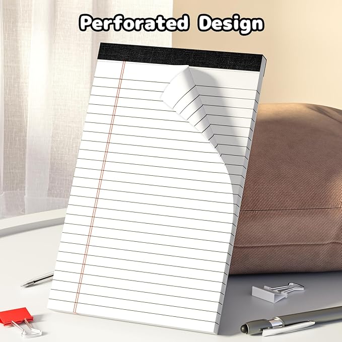 5x8 Legal Pads Writing Pad Note Pads, 5 Pack College Ruled Lined Paper Pad, White Perforated Notebook, Premium Notepads for School Office Home, 30 Sheets/Pack