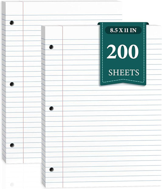 Wide Ruled Loose Leaf Paper, 200 Sheets Notebook Paper, Filler Paper 8.5 x 11 Wide Ruled Paper, 3 Hole Punch Binder Paper,Lined Paper for 3 Ring Binders, Writing Paper with Lines
