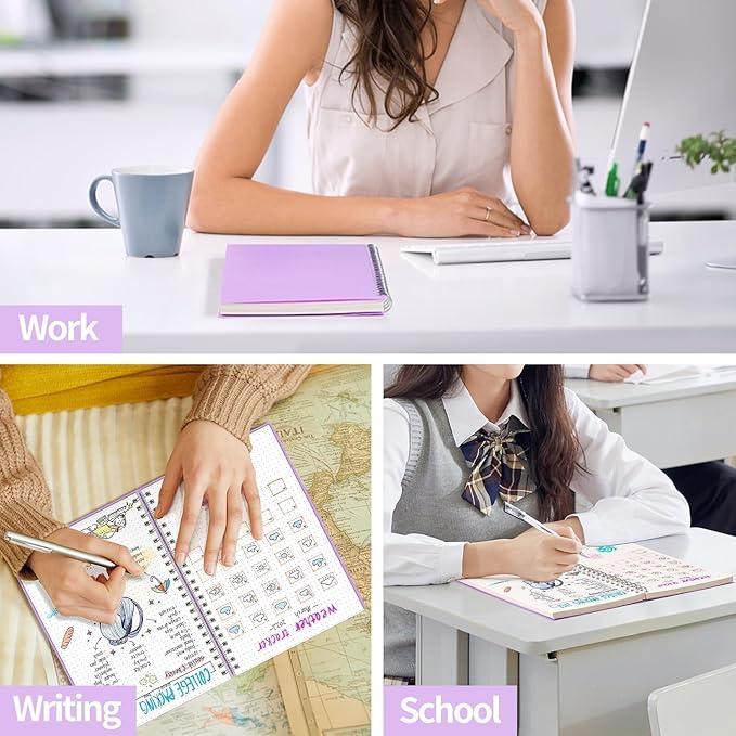 AHGXG Dotted Journal - Dot Grid Spiral Notebook A5, 160 Pages, 100 GSM Thick Paper, Waterproof Plastic Cover Journals for Bullet Journaling, Sketching, 5.7" x 8.3", Purple
