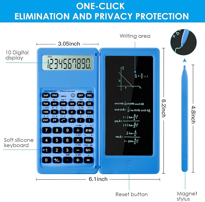 IPepul Scientific Calculators for Students, Blue Math Calculator with Notepad,10-Digit Large Screen, Classroom Must Haves for Middle High School Supplies & College （Blue）