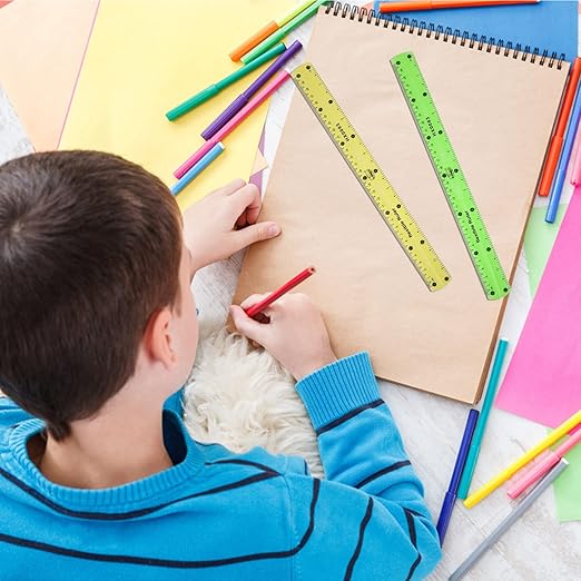 Flexible 2-Piece Ruler, 30cm/12inch Plastic Shatterproof Straight Edge Soft Bendable Clear Ruler for Kids & Adults (Orange+Green)