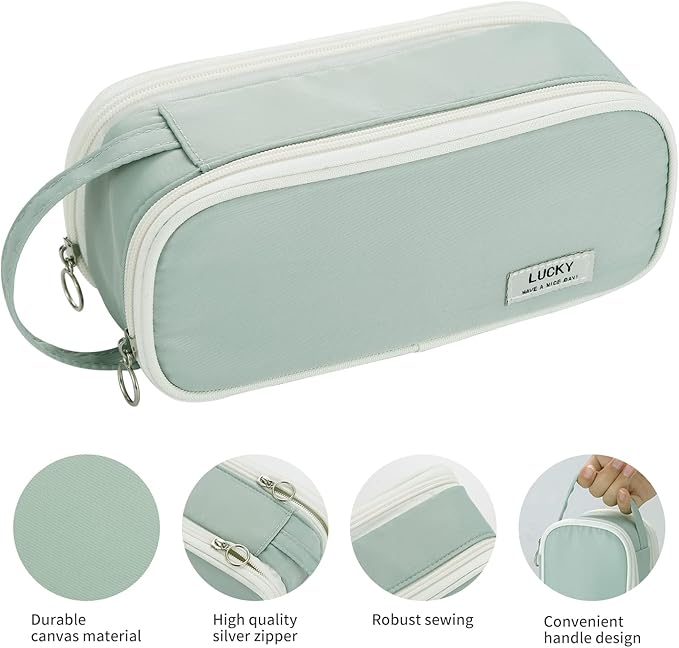Dugio Large Pencil Case Organizer Big Pencil Bag for Girls Teens Green | Kids Zipper Pencil Pouch Aesthetic Stationery Pen Pencil Box Back to School, Large Capacity Design, Thick Multi-layer Fabric