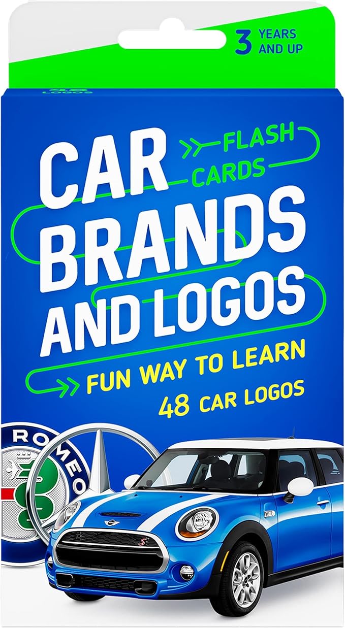 Car Brands and Logos - Flash Cards for Kids Ages 4-8, Flash Cards for Toddlers 2-4 Years - Ideal Small Gift for Boy