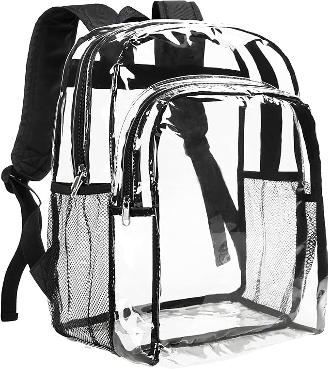 Vorspack Clear Backpack Heavy Duty - Clear Backpacks Transparent Bookbag for Girls Boys Large See Through Bag for Work, College, Concert - Black