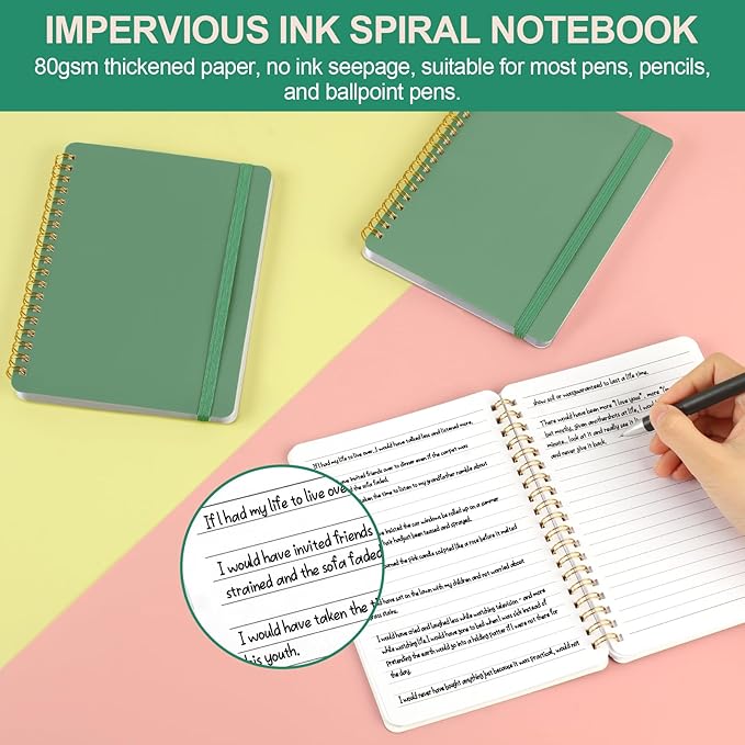 Utron 3 PCS Small Spiral Notebook 5x7, Notebooks for Note Taking, Green Spiral Journal Notebook, Work Notebook Small Notebooks 5x7 with Strap, Cute Notebooks for Women 70 Sheets/Note Books (Pack of 2)