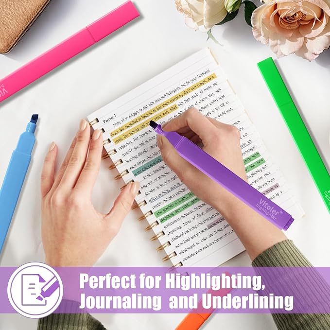 Piochoo Highlighters Assorted Colors,8pcs Chisel Tip Highlighters,Vibrant Colors Cute Highlighter for Journaling Planner Notes School Supplies