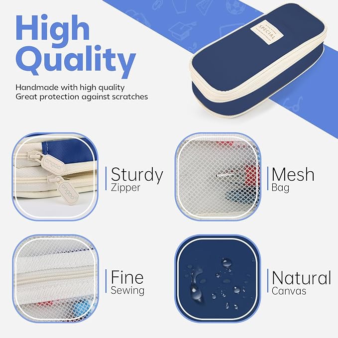 Pencil Case, Large Capacity Aesthetic Pencil Cases with Durable Zipper, Big Stationery Pencil Pouch for Women & Men , Adults Portable Storage Organizer Bag for College, office, Travel (Dark Blue)