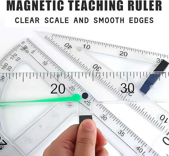 Math Ruler Magnetic Classroom Math Geometry Tool Set Enhances Classroom Learning, Easily Mounts to Blackboard Protractor Measuring Ruler Triangle Ruler, Tp4pc