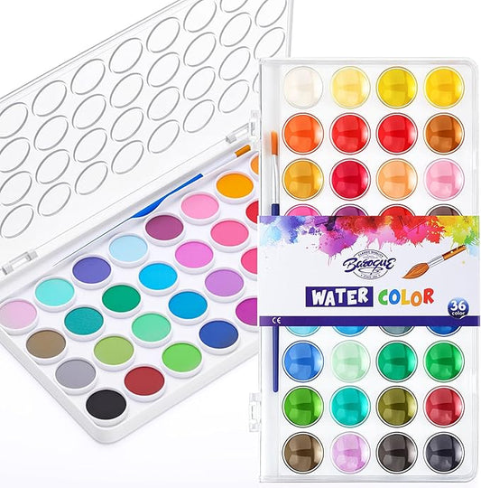 Nuanchu Gifts Bulk Watercolor Paint Washable Watercolor Paint Kits Palette and Brushes Portable Water Color Supplies for Adults, Beginners Artists Graduation Gift(1 Pack,36 Colors)
