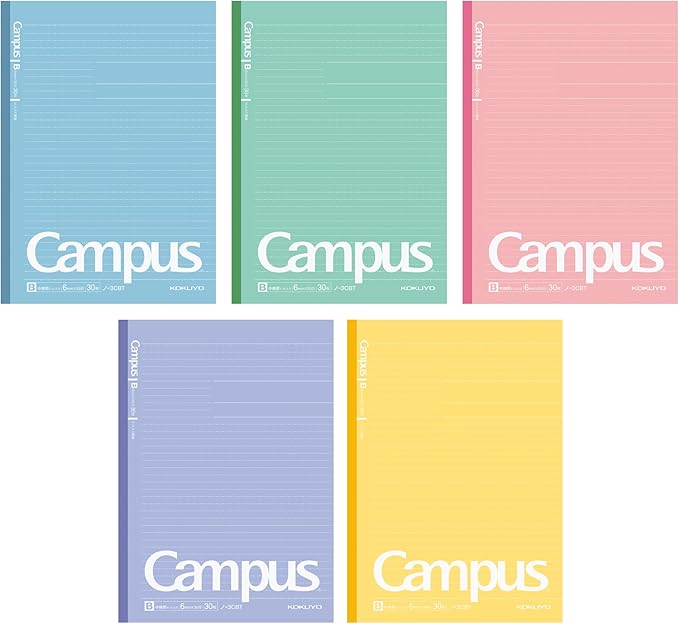 KOKUYO Campus Notebook, Dot B 6mm Ruled, Semi-B5, 30 Sheets, 35 Lines, Pack of 5, 5 Colors (NO-3CBTNX5)