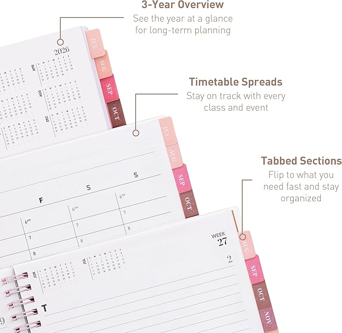 Rileys Academic Planner 2026-2027, Daily, Weekly & Monthly Planner, July 2026 - June 2027, Student Notes Pages, Twin-Wire Binding, Weekly Agenda for School & Work (8 x 6-Inches, Pink)