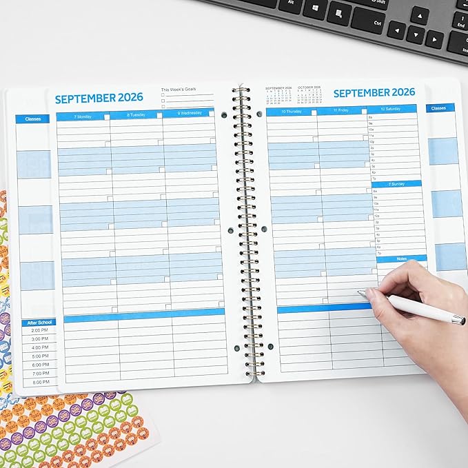 Student Planner 2026-2027 - School 2026-2027 Planner with Customized Subject Boxes, July 2026 - June 2027, 8.5" × 11", Academic for School, 3 Different Stickers, Back Pocket