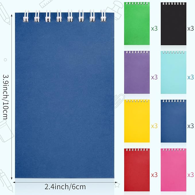 Hooqict 24 Pack Small Spiral Notebook Mini Pocket Notebooks Colorful Notepads Memo Note Pads for Kids, Party Favors, Office, Classroom School Supplies, 3.9 x 2.4 Inch