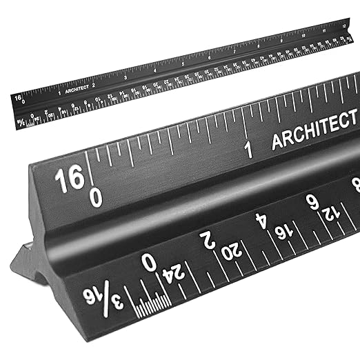 Architectural Scale Ruler, Triangular Architect Ruler 12 Inch Aluminum, Laser Etched Imperial Engineering & Drafting Tool