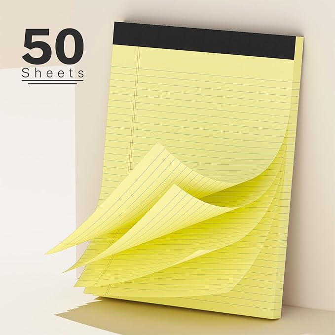 AILZFEI 300 Sheets Yellow Legal Pads 8.5 x 11 College Ruled Paper 6-Pack Note Pads Narrow Ruled 50 Sheets per Notepad Perforated Writing Pad Durable Sturdy Back 8x11 Pads of Paper