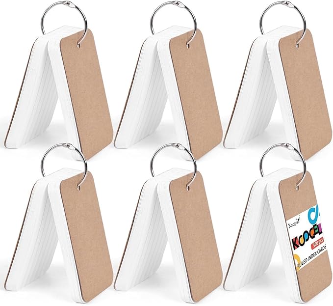 Koogel 300PCS Small Index Cards with Ring, 2.2 x 3.5 Inch, Lined Heavy Ruled Flash Cards for Studying, Portable Notecards for School Classroom Office Recipe Note Taking and To Do List Supplies, White