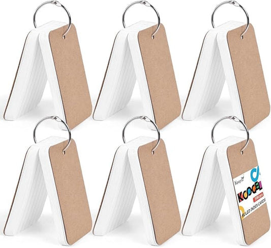 Koogel 300PCS Small Index Cards with Ring, 2.2 x 3.5 Inch, Lined Heavy Ruled Flash Cards for Studying, Portable Notecards for School Classroom Office Recipe Note Taking and To Do List Supplies, White