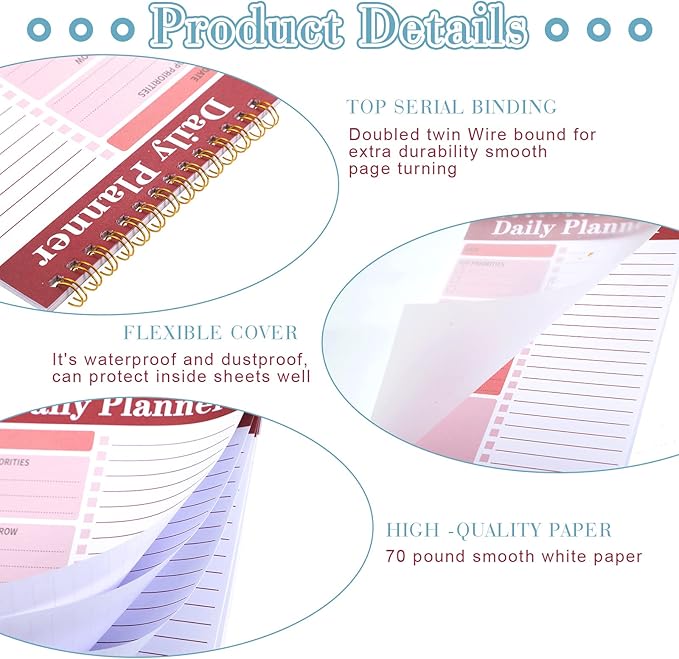 8 Pack To Do List Notepad 25 Page Undated Daily Planner Notepad To Do List Notebook Spiral Waterproof with Task Checklist for Home Office School Supplie Schedule Work(7.8 x 5.2 Inch,Stylish Color)
