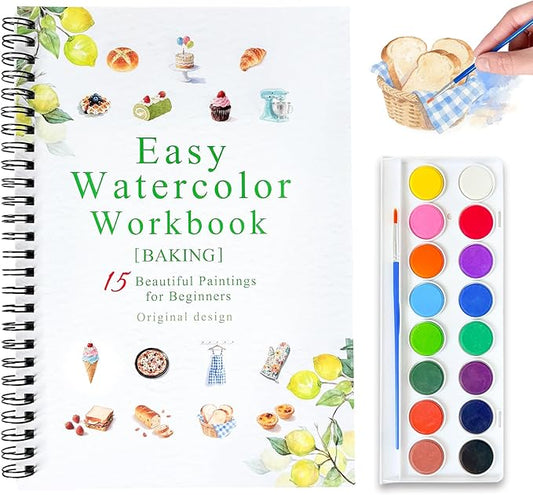Watercolor Workbooks, 16 Colors Water Color Books Paint Set for Adults, Watercolor Coloring Book for Beginners, Water Color Workbook, 15 Beautiful Paintings for Beginners (Baking)